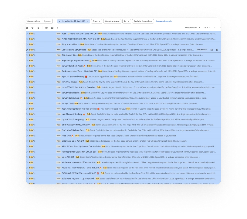 An inbox full of sale emails from one retailer
