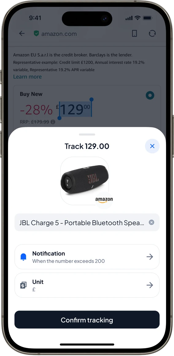 Confirming a tracked Amazon price