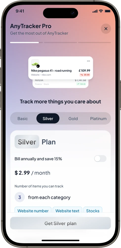 Paywall, Silver plan: $2.99 a month, 3 items per category