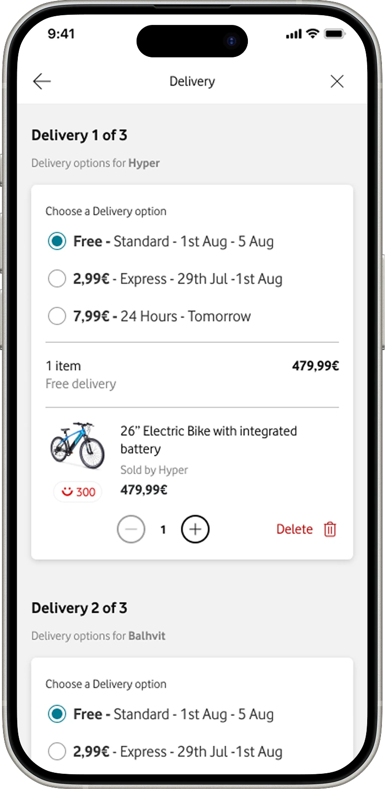 Delivery options for the whole order