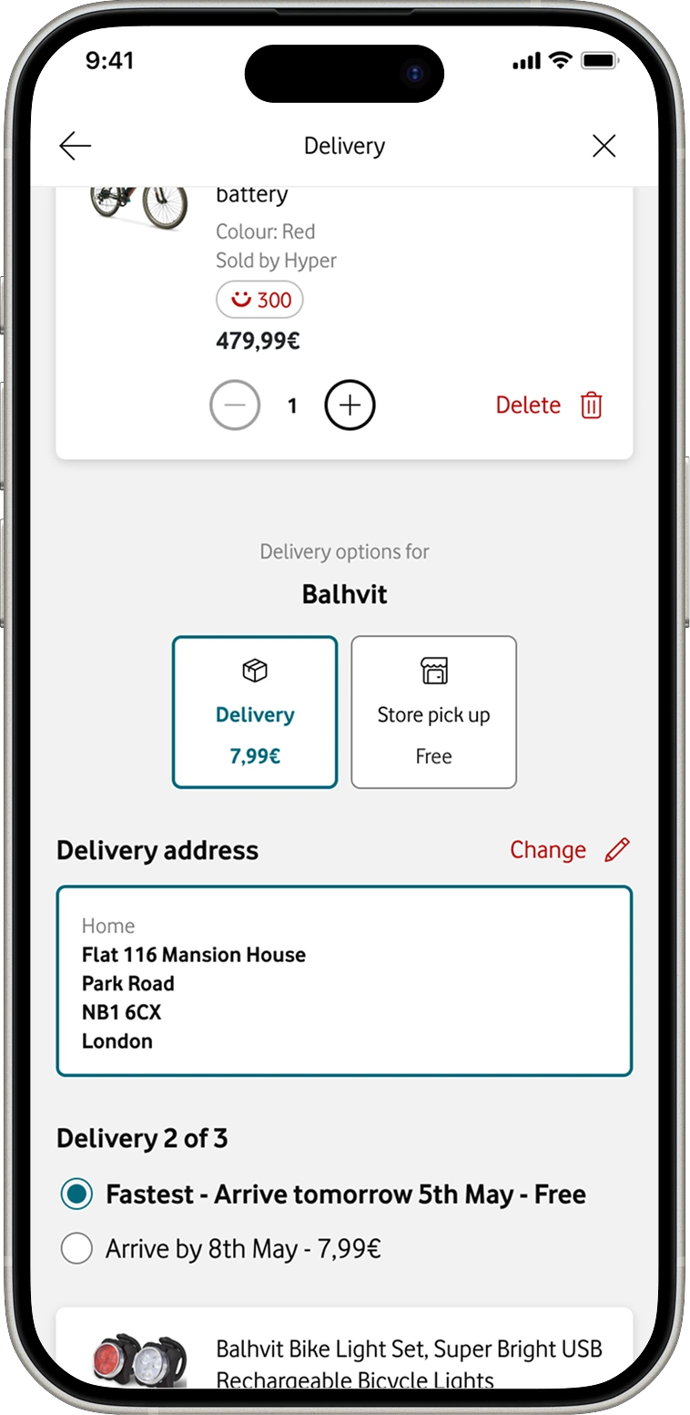 Per-item delivery choice, scrolled
