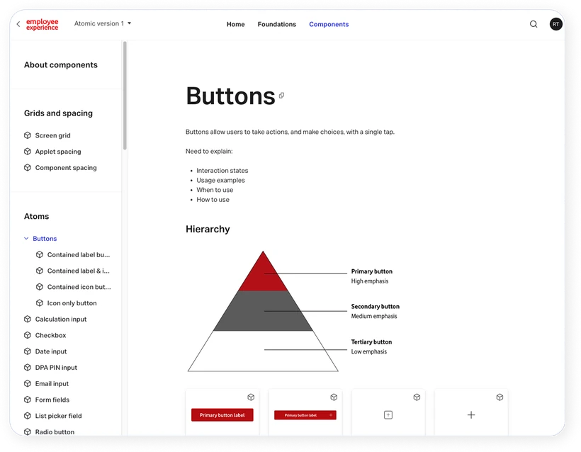 Employee experience design system: Buttons