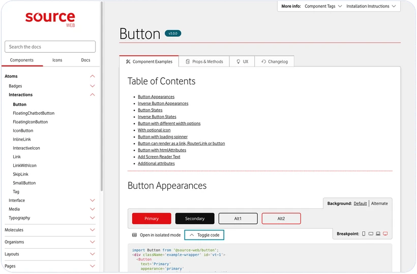 Source web (UK and Ireland): Button component page