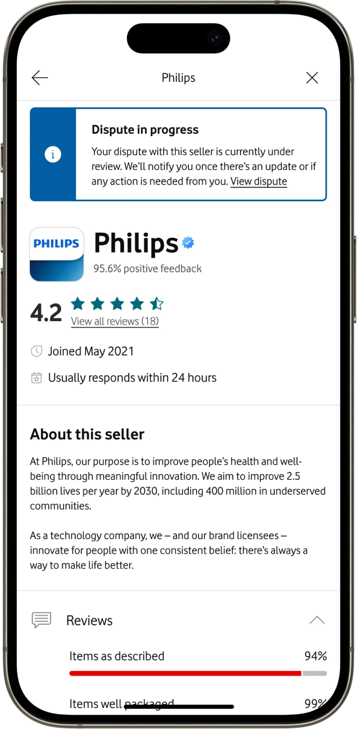 Dispute in progress banner on the seller page