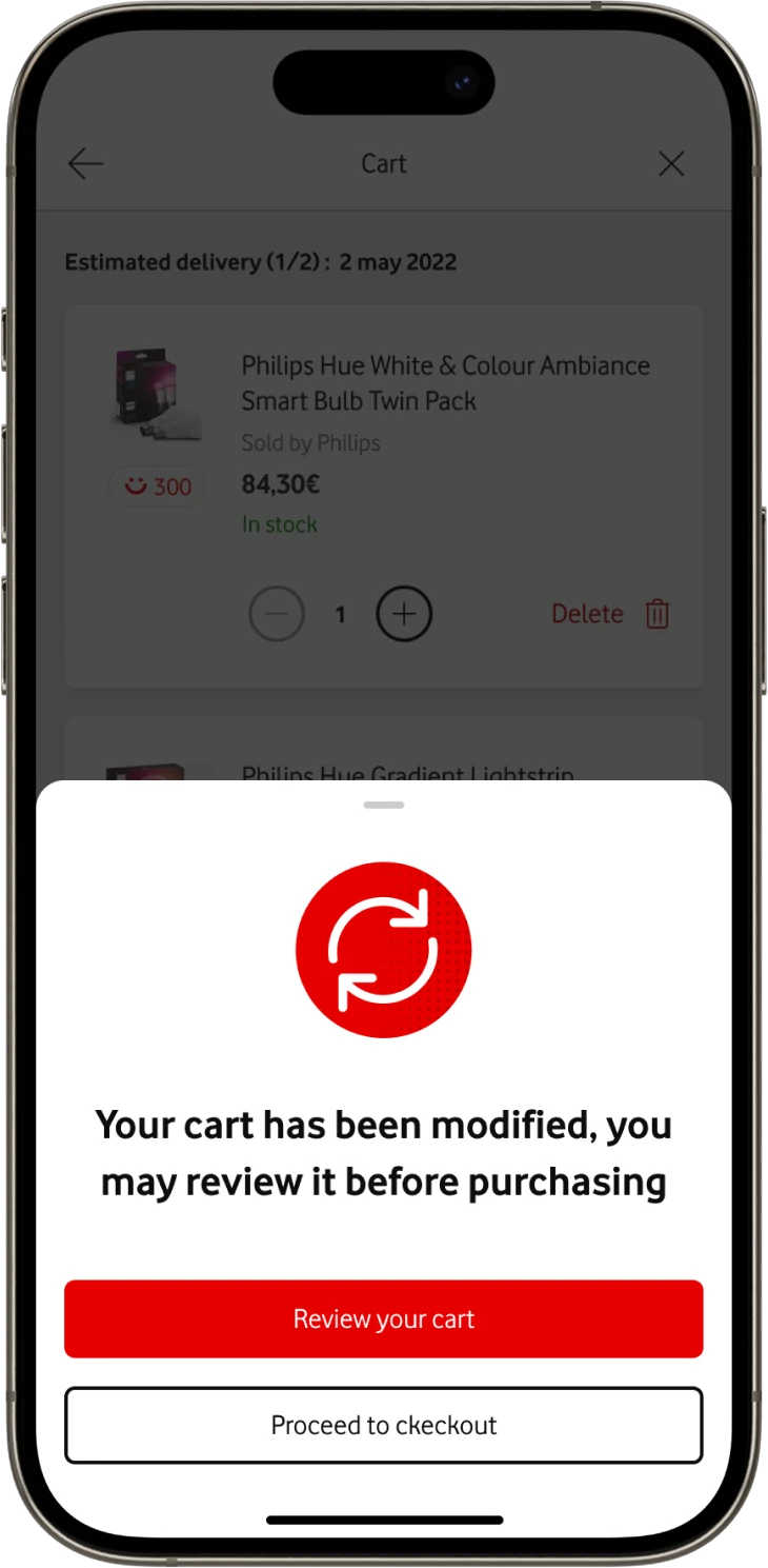 Your cart has been modified sheet