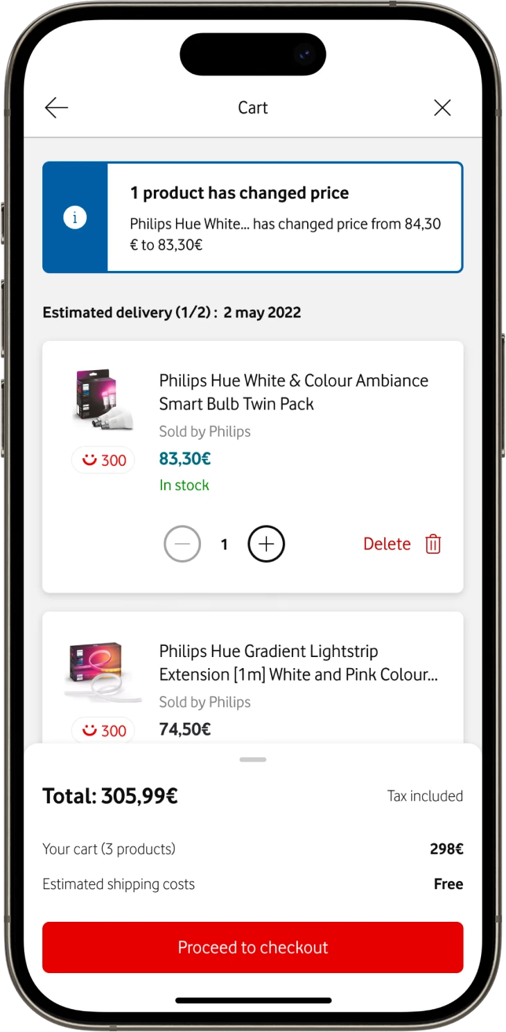 Price change banner in the cart