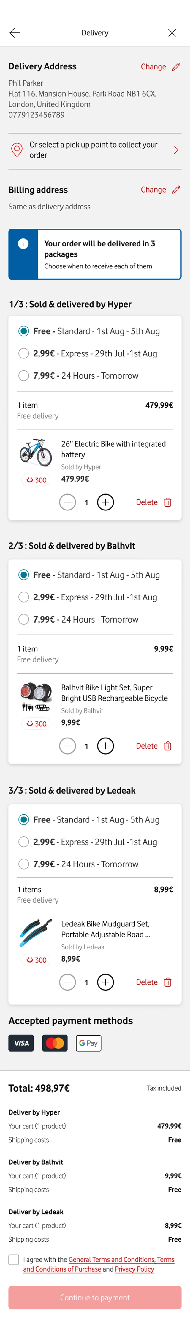 Delivery and checkout