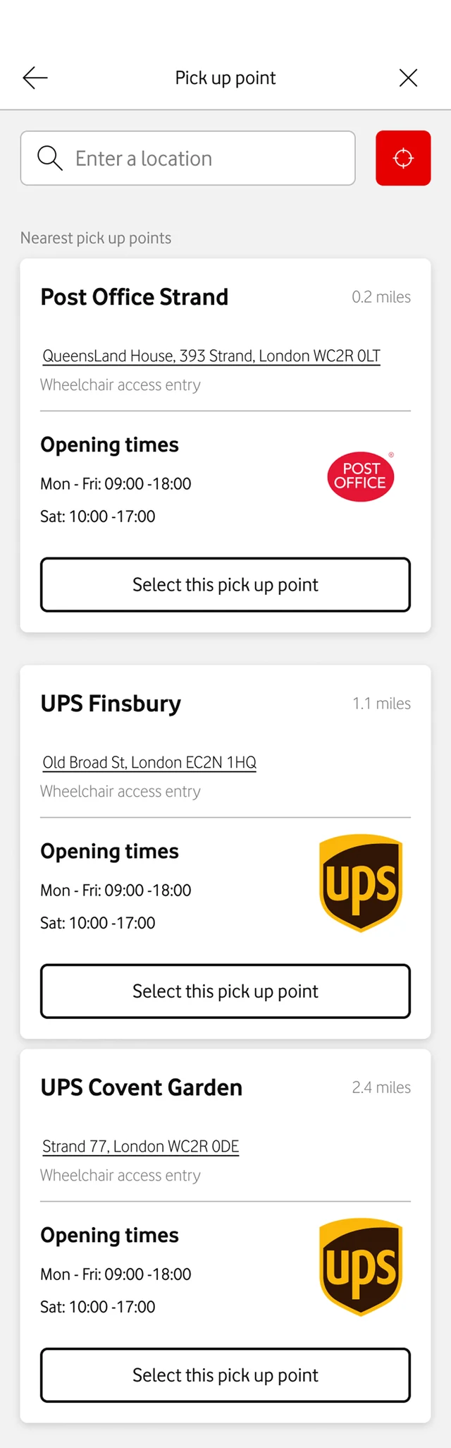 Pick up point