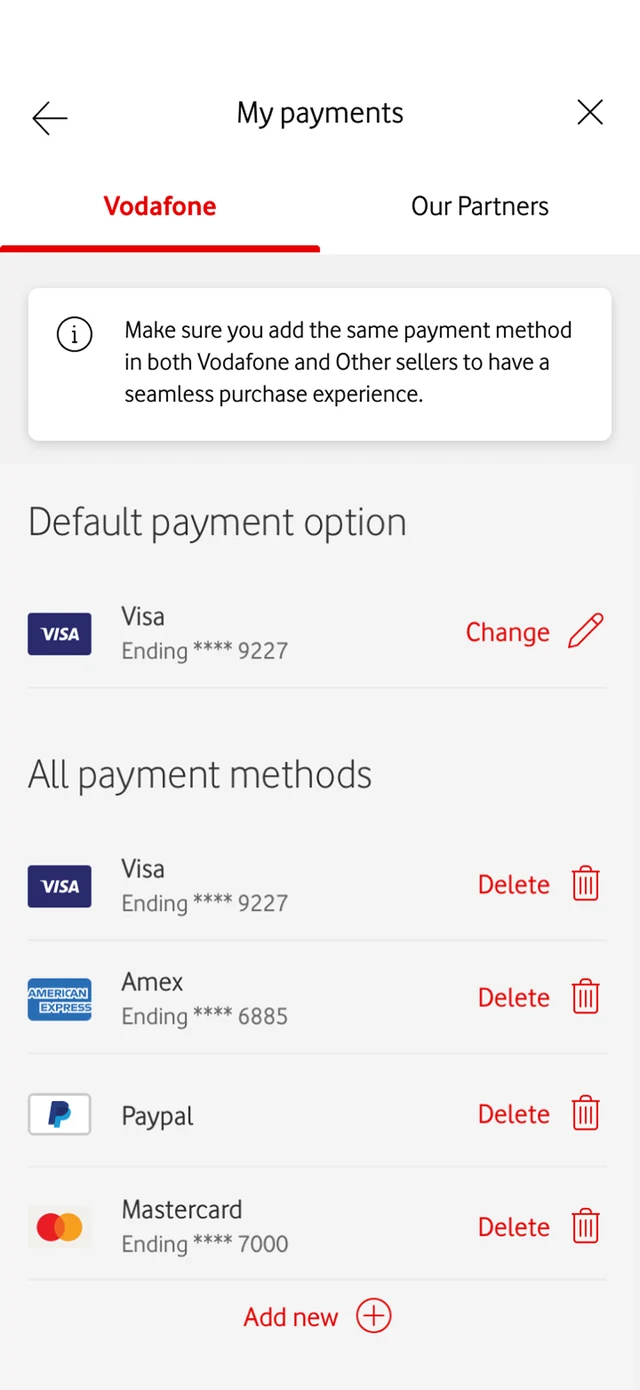 My payments, Vodafone