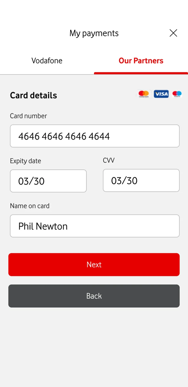 My payments, card details