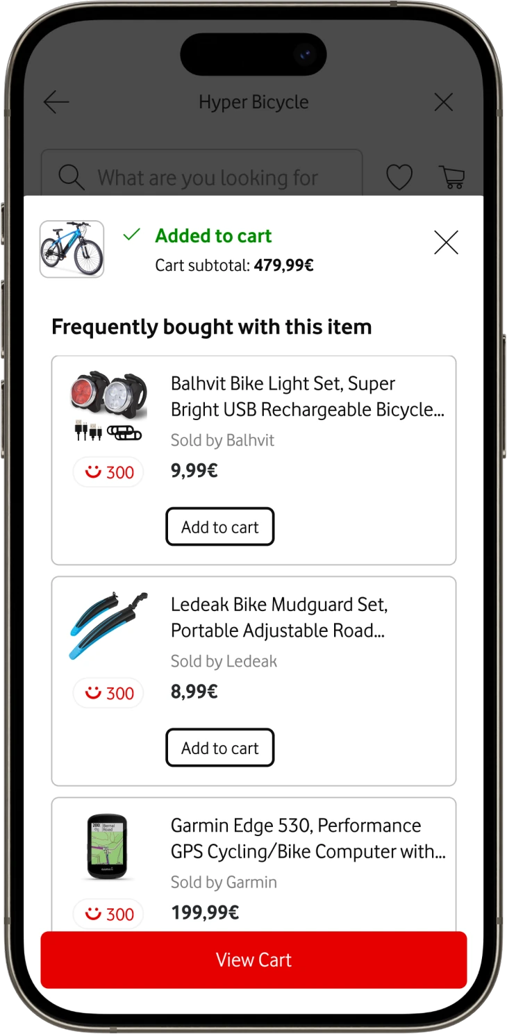 Added to cart sheet with frequently bought items